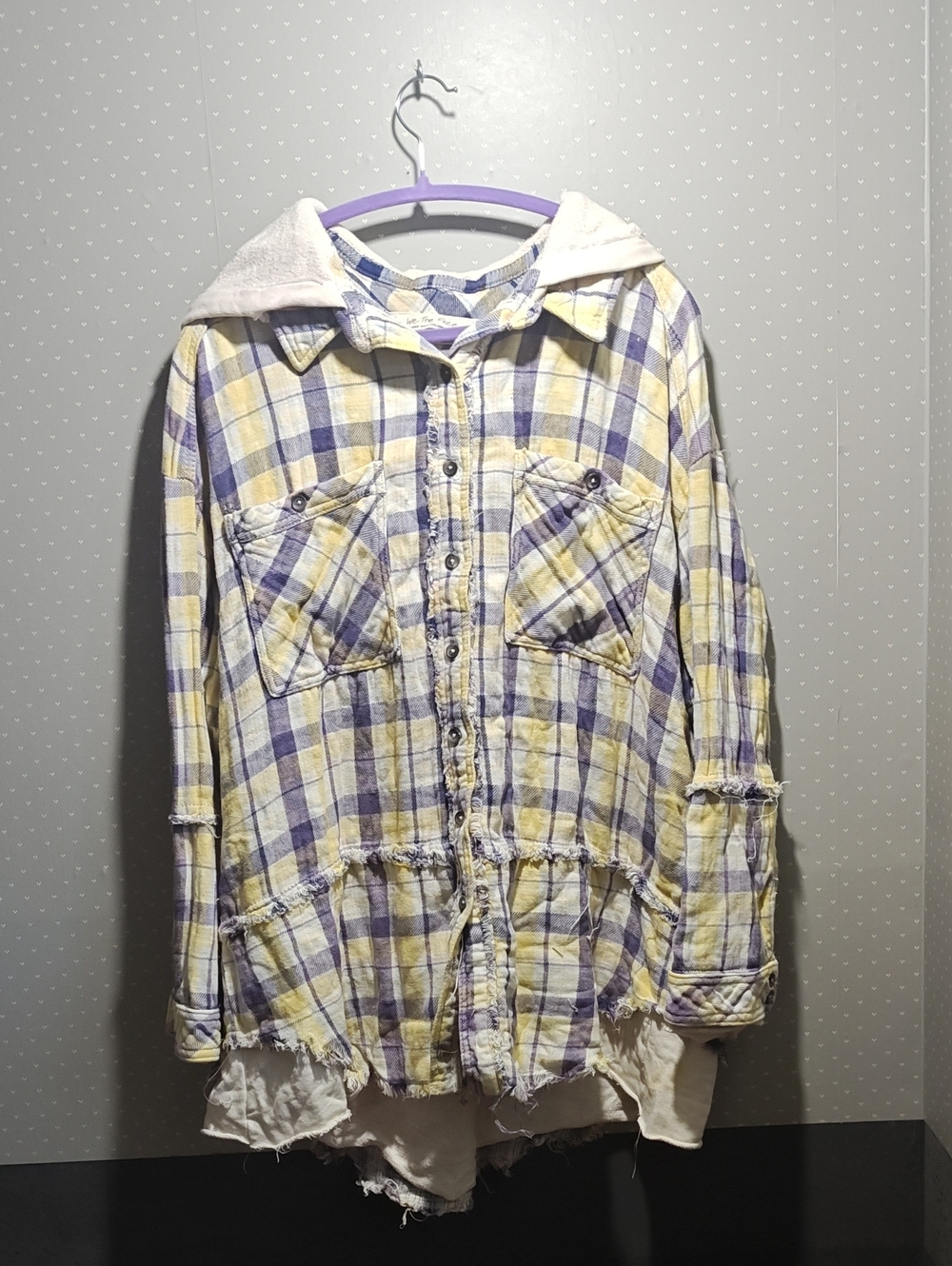We The Free Yellow & Purple Plaid Hooded Button-Up Jacket